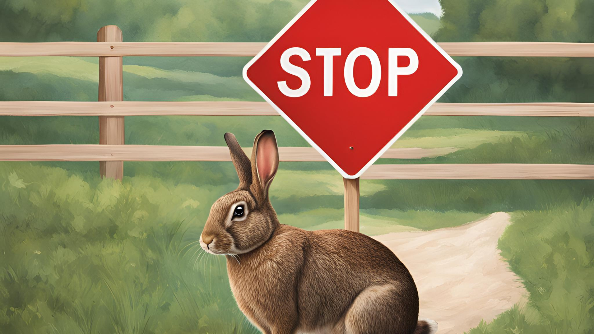 Rabbit with a stop sign